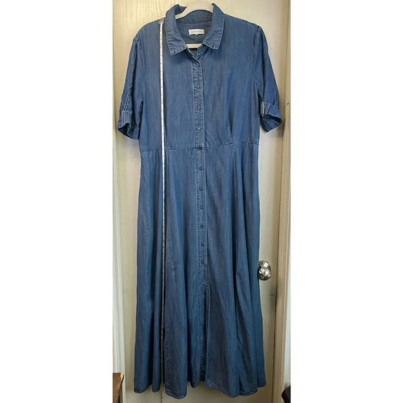 Calvin Klein Womens Blue Jeans Long Dress Front Slit FLAW BELT MISSING - Picture 10 of 15